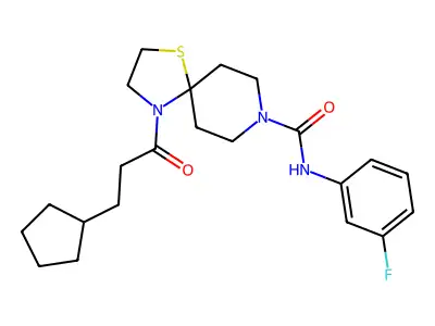 4-(3-cyclopentylpropanoyl)-N-(3-fluorophenyl)-1-thia-4,8-diazaspiro[4.5]decane-8-carboxamide structure