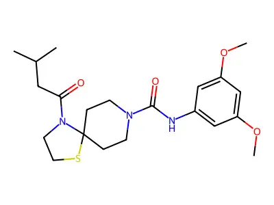 N-(3,5-dimethoxyphenyl)-4-(3-methylbutanoyl)-1-thia-4,8-diazaspiro[4.5]decane-8-carboxamide structure