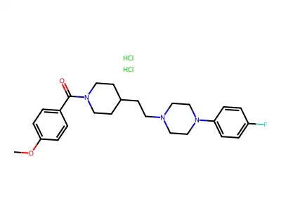 Piperidine, 4-(2-(4-(4-fluorophenyl)-1-piperazinyl)ethyl)-1-(4-methoxybenzoyl)-, dihydrochloride structure