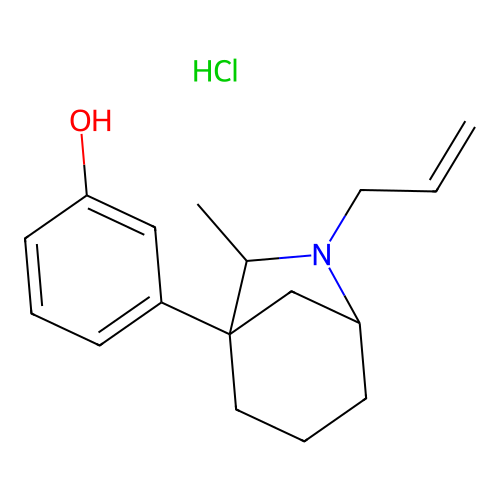 endo-(+-)-3-(7-Methyl-6-(2-propenyl)-6-azabicyclo(3.2.1)oct-1-yl)phenol hydrochloride structure