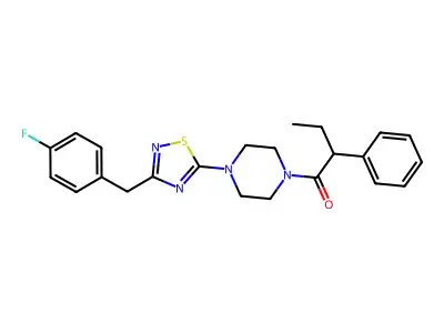 1-(4-{3-[(4-Fluorophenyl)methyl]-1,2,4-thiadiazol-5-yl}piperazin-1-yl)-2-phenylbutan-1-one structure