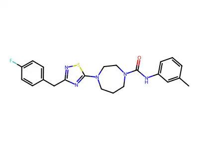 4-[3-[(4-fluorophenyl)methyl]-1,2,4-thiadiazol-5-yl]-N-(3-methylphenyl)-1,4-diazepane-1-carboxamide structure