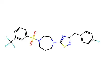 3-[(4-fluorophenyl)methyl]-5-[4-[3-(trifluoromethyl)phenyl]sulfonyl-1,4-diazepan-1-yl]-1,2,4-thiadiazole structure