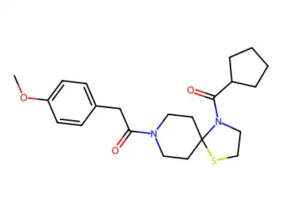 1-[4-(cyclopentanecarbonyl)-1-thia-4,8-diazaspiro[4.5]decan-8-yl]-2-(4-methoxyphenyl)ethanone structure