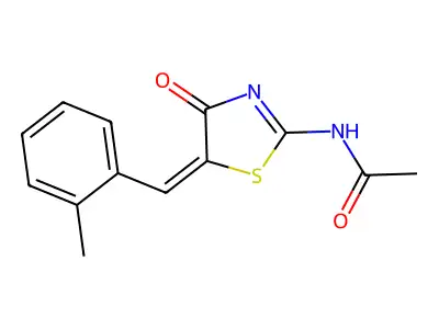 N-[5-[(2-methylphenyl)methylidene]-4-oxo-1,3-thiazol-2-yl]acetamide structure