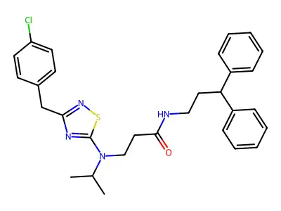 N~3~-{3-[(4-Chlorophenyl)methyl]-1,2,4-thiadiazol-5-yl}-N-(3,3-diphenylpropyl)-N~3~-propan-2-yl-beta-alaninamide structure