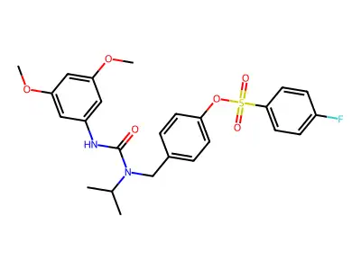 4-({[(3,5-Dimethoxyphenyl)carbamoyl](propan-2-yl)amino}methyl)phenyl 4-fluorobenzene-1-sulfonate structure