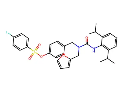 4-[({[2,6-Di(propan-2-yl)phenyl]carbamoyl}[(furan-2-yl)methyl]amino)methyl]phenyl 4-fluorobenzene-1-sulfonate structure
