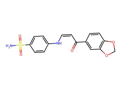 4-[[(Z)-3-(1,3-benzodioxol-5-yl)-3-oxoprop-1-enyl]amino]benzenesulfonamide structure