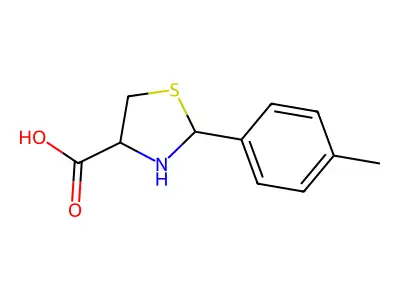 (4R)-2-(4-methylphenyl)-1,3-thiazolidine-4-carboxylic acid structure