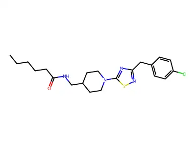 N-[(1-{3-[(4-Chlorophenyl)methyl]-1,2,4-thiadiazol-5-yl}piperidin-4-yl)methyl]hexanamide structure