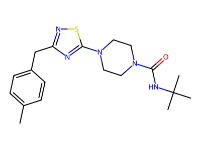 N-tert-butyl-4-[3-[(4-methylphenyl)methyl]-1,2,4-thiadiazol-5-yl]piperazine-1-carboxamide structure