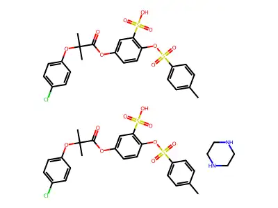 Propanoic acid, 2-(4-chlorophenoxy)-2-methyl-, 4-(((4-methylphenyl)sulfonyl)oxy)-3-sulfophenyl ester, compd. with piperazine (2:1) structure