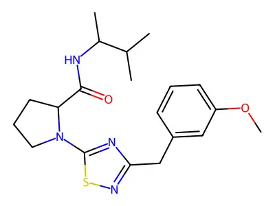 1-[3-[(3-methoxyphenyl)methyl]-1,2,4-thiadiazol-5-yl]-N-(3-methylbutan-2-yl)pyrrolidine-2-carboxamide structure