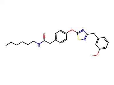 N-hexyl-2-[4-[[3-[(3-methoxyphenyl)methyl]-1,2,4-thiadiazol-5-yl]oxy]phenyl]acetamide structure