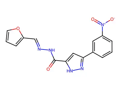 N-(furan-2-ylmethylideneamino)-3-(3-nitrophenyl)-1H-pyrazole-5-carboxamide structure