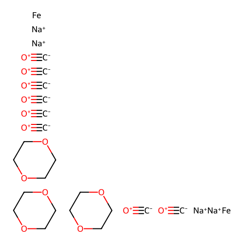 Tetrasodium;carbon monoxide;tris(1,4-dioxane);iron structure