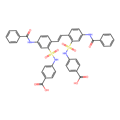4,4'-(1,2-ethenediylbis{[5-(benzoylamino)-2,1-phenylene]sulfonylimino})dibenzoic acid structure