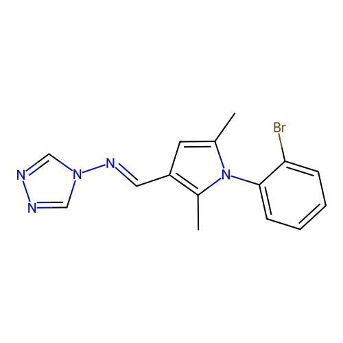 N-{(E)-[1-(2-bromophenyl)-2,5-dimethyl-1H-pyrrol-3-yl]methylidene}-4H-1,2,4-triazol-4-amine structure
