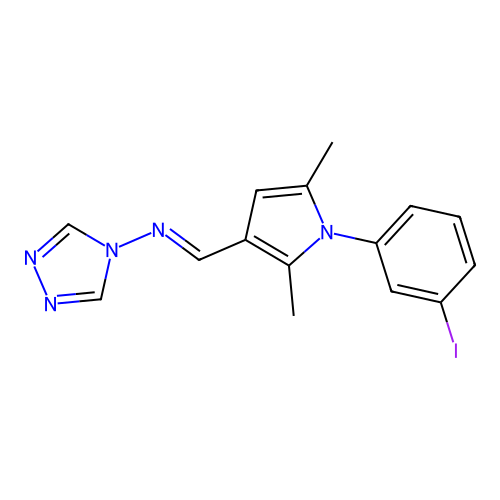 N-{(E)-[1-(3-iodophenyl)-2,5-dimethyl-1H-pyrrol-3-yl]methylidene}-4H-1,2,4-triazol-4-amine structure