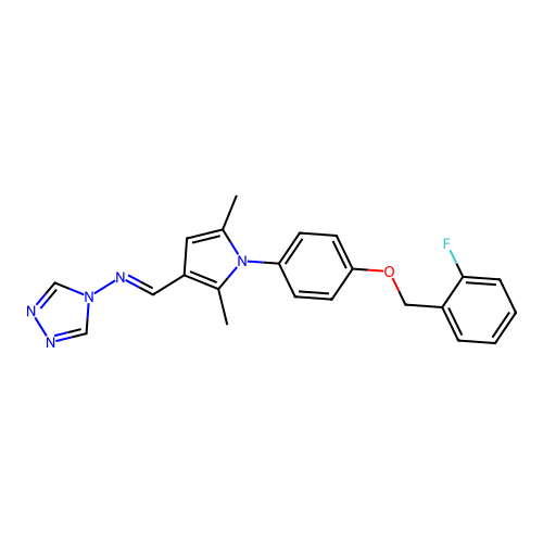 1-[1-[4-[(2-fluorophenyl)methoxy]phenyl]-2,5-dimethylpyrrol-3-yl]-N-(1,2,4-triazol-4-yl)methanimine structure