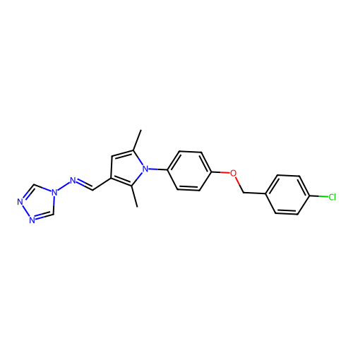 1-[1-[4-[(4-chlorophenyl)methoxy]phenyl]-2,5-dimethylpyrrol-3-yl]-N-(1,2,4-triazol-4-yl)methanimine structure