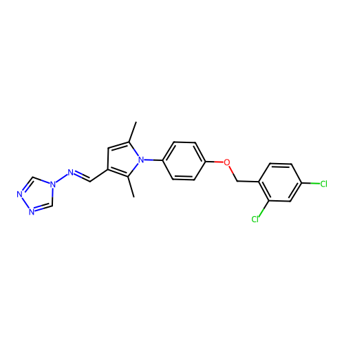 1-[1-[4-[(2,4-dichlorophenyl)methoxy]phenyl]-2,5-dimethylpyrrol-3-yl]-N-(1,2,4-triazol-4-yl)methanimine structure