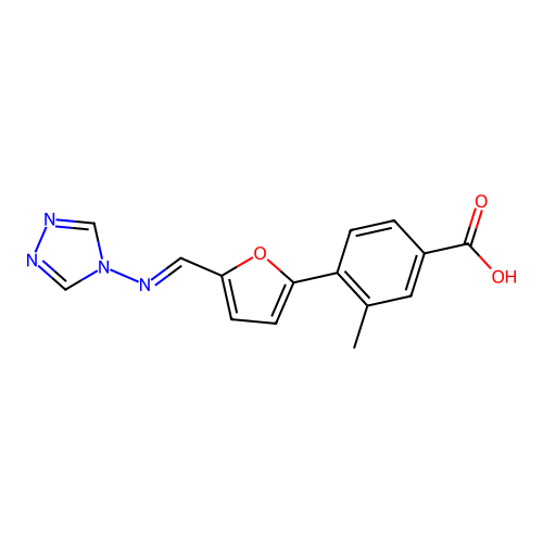 3-methyl-4-[5-[(E)-1,2,4-triazol-4-yliminomethyl]furan-2-yl]benzoic acid structure