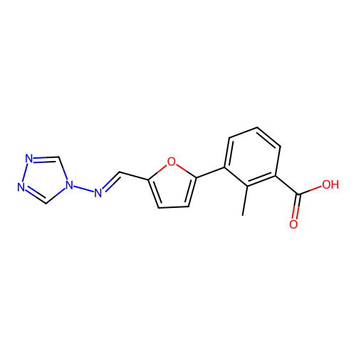 2-methyl-3-[5-[(E)-1,2,4-triazol-4-yliminomethyl]furan-2-yl]benzoic acid structure