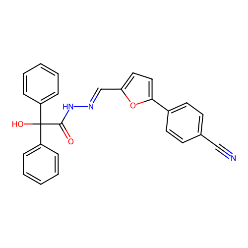 N'-{(E)-[5-(4-cyanophenyl)furan-2-yl]methylidene}-2-hydroxy-2,2-diphenylacetohydrazide structure
