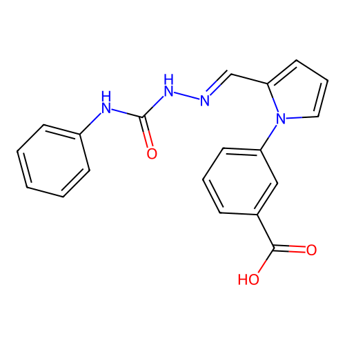 3-(2-{(E)-[2-(phenylcarbamoyl)hydrazinylidene]methyl}-1H-pyrrol-1-yl)benzoic acid structure