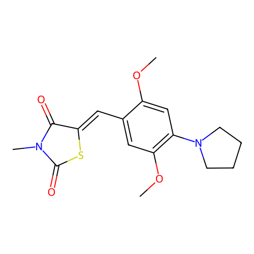 (5Z)-5-[(2,5-dimethoxy-4-pyrrolidin-1-ylphenyl)methylidene]-3-methyl-1,3-thiazolidine-2,4-dione structure