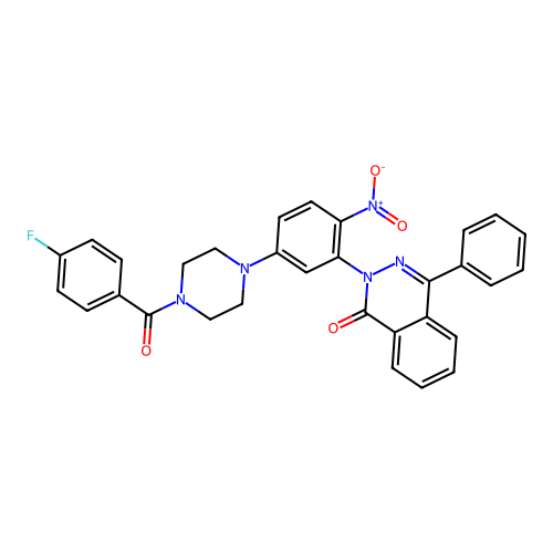2-(5-{4-[(4-fluorophenyl)carbonyl]piperazin-1-yl}-2-nitrophenyl)-4-phenylphthalazin-1(2H)-one structure