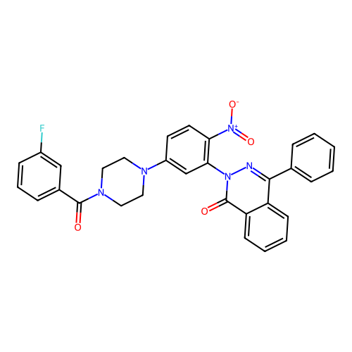2-(5-{4-[(3-fluorophenyl)carbonyl]piperazin-1-yl}-2-nitrophenyl)-4-phenylphthalazin-1(2H)-one structure
