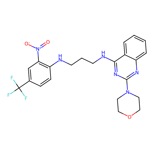 N1-(2-morpholinoquinazolin-4-yl)-N3-(2-nitro-4-(trifluoromethyl)phenyl)propane-1,3-diamine structure