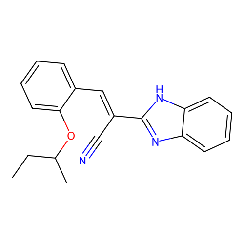 (E)-2-(1H-benzimidazol-2-yl)-3-(2-butan-2-yloxyphenyl)prop-2-enenitrile structure