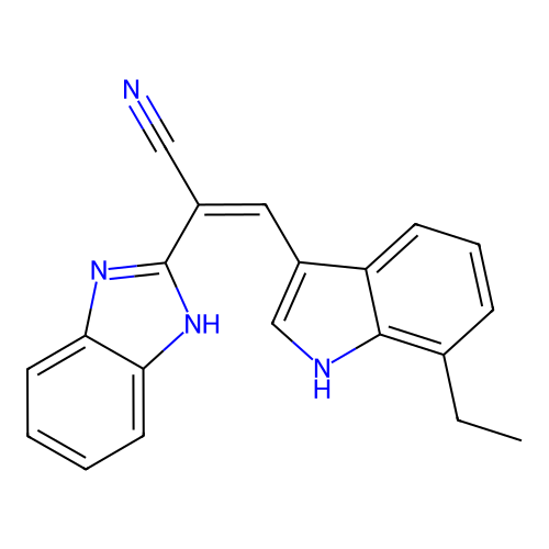 2-(1H-benzimidazol-2-yl)-3-(7-ethyl-1H-indol-3-yl)prop-2-enenitrile structure