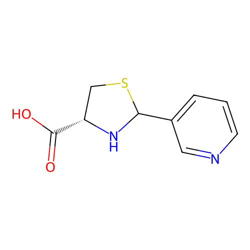 (4R)-2-(3-pyridyl)thiazolidine-4-carboxylic acid structure