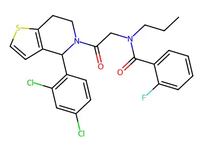 N-[2-[4-(2,4-dichlorophenyl)-6,7-dihydro-4H-thieno[3,2-c]pyridin-5-yl]-2-oxoethyl]-2-fluoro-N-propylbenzamide structure