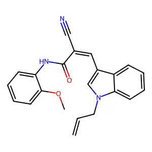 (E)-2-cyano-N-(2-methoxyphenyl)-3-(1-prop-2-enylindol-3-yl)prop-2-enamide structure