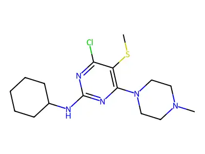 2-Cyclohexylamino-4-N-methylpiperazino-6-chloro-5-methylthiopyrimidine structure