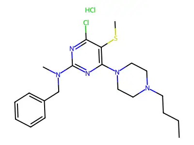 2-Pyrimidinamine, 4-(4-butyl-1-piperazinyl)-6-chloro-N-methyl-5-(methylthio)-N-(phenylmethyl)-, monohydrochloride structure