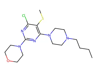 Morpholine, 4-(4-(4-butyl-1-piperazinyl)-6-chloro-5-(methylthio)-2-pyrimidinyl) structure