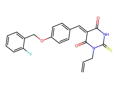 (5Z)-5-{4-[(2-fluorobenzyl)oxy]benzylidene}-1-(prop-2-en-1-yl)-2-thioxodihydropyrimidine-4,6(1H,5H)-dione structure