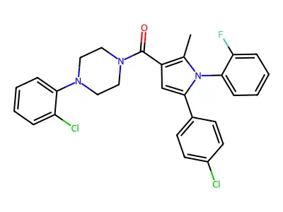 [5-(4-Chlorophenyl)-1-(2-fluorophenyl)-2-methyl-1H-pyrrol-3-yl][4-(2-chlorophenyl)piperazin-1-yl]methanone structure