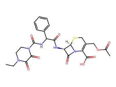5-Thia-1-azabicyclo(4.2.0)oct-2-ene-2-carboxylic acid, 3-((acetyloxy)methyl)7-(((((4-ethyl-2,3-dioxo-1-piperazinyl)carbonyl)amino)phenylacetyl)amino)-8-oxo-, (6R-(6-alpha,7-beta(R*)))- structure