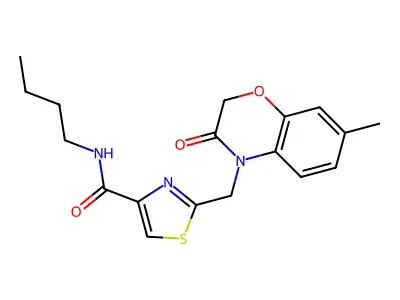 N-butyl-2-[(7-methyl-3-oxo-1,4-benzoxazin-4-yl)methyl]-1,3-thiazole-4-carboxamide structure