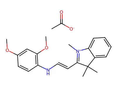 2,4-dimethoxy-N-[2-(1,3,3-trimethylindol-1-ium-2-yl)ethenyl]aniline acetate structure