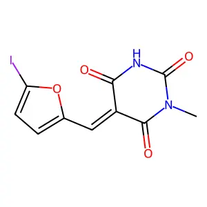 (5Z)-5-[(5-iodofuran-2-yl)methylidene]-1-methyl-1,3-diazinane-2,4,6-trione structure