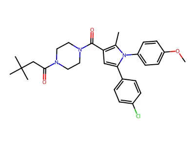 1-{4-[5-(4-Chlorophenyl)-1-(4-methoxyphenyl)-2-methyl-1H-pyrrole-3-carbonyl]piperazin-1-yl}-3,3-dimethylbutan-1-one structure